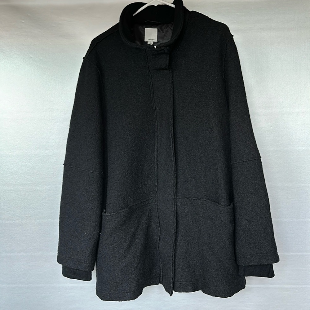 HALOGEN Boiled Wool Viscose Black Zip/Snap Closure Stand Up Collar Coat Size 2XL